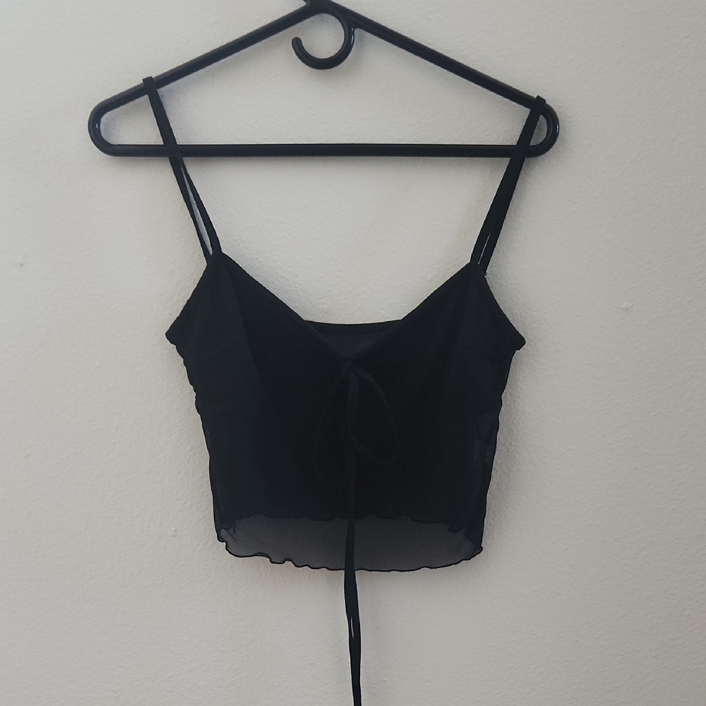 Sheer Black Crop Top with Spaghetti Straps
